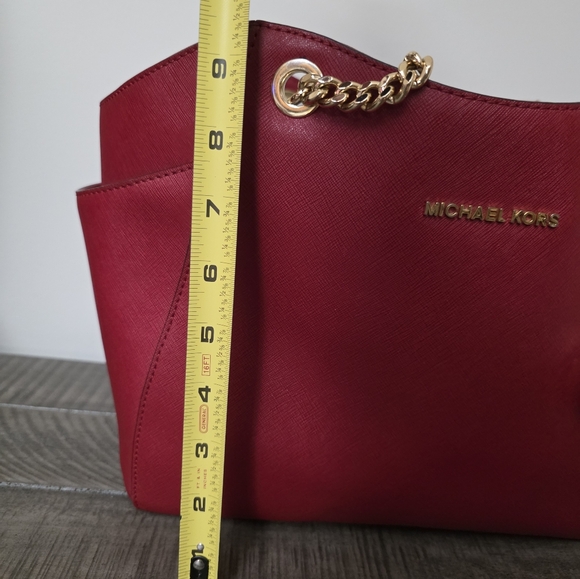 Michael Kors Purse jet set travel large chain tote shoulder bag red MK - Picture 10 of 13
